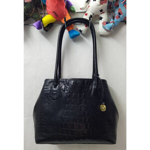 Brahmin Black Patent Leather Crocodile Embossed Double Handles Tote Shoulder Bag